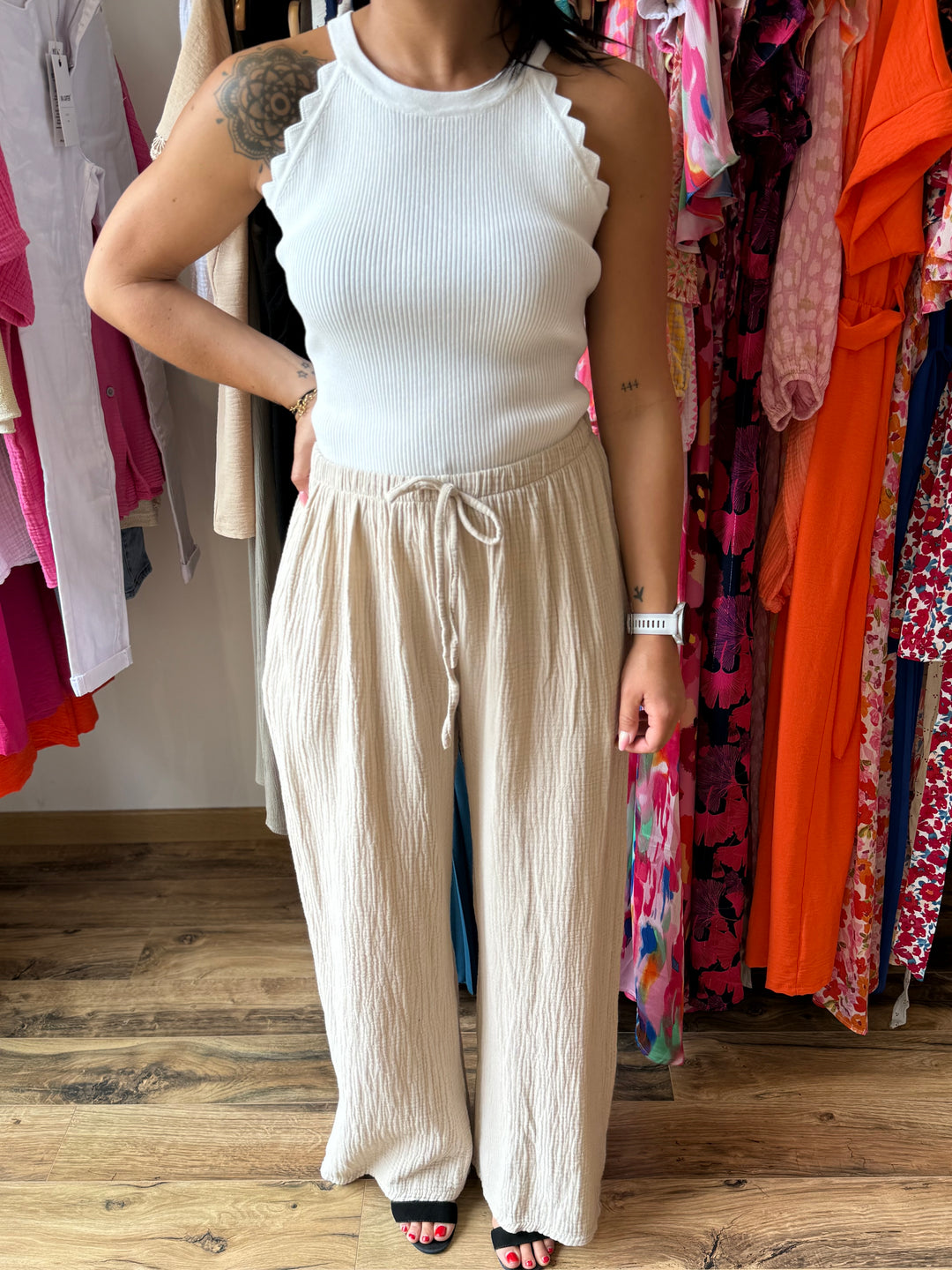 Pantalon gaze coton beige