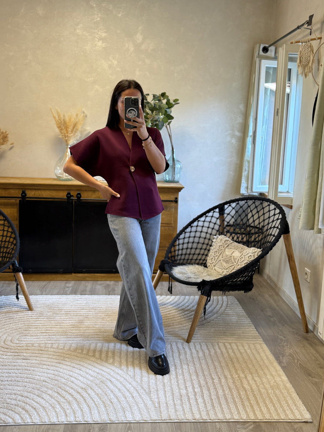 Gilet maille Ophelia bordeaux