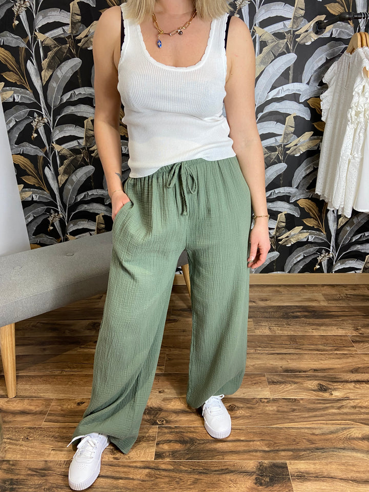 Pantalon gaze de coton kaki CURVY