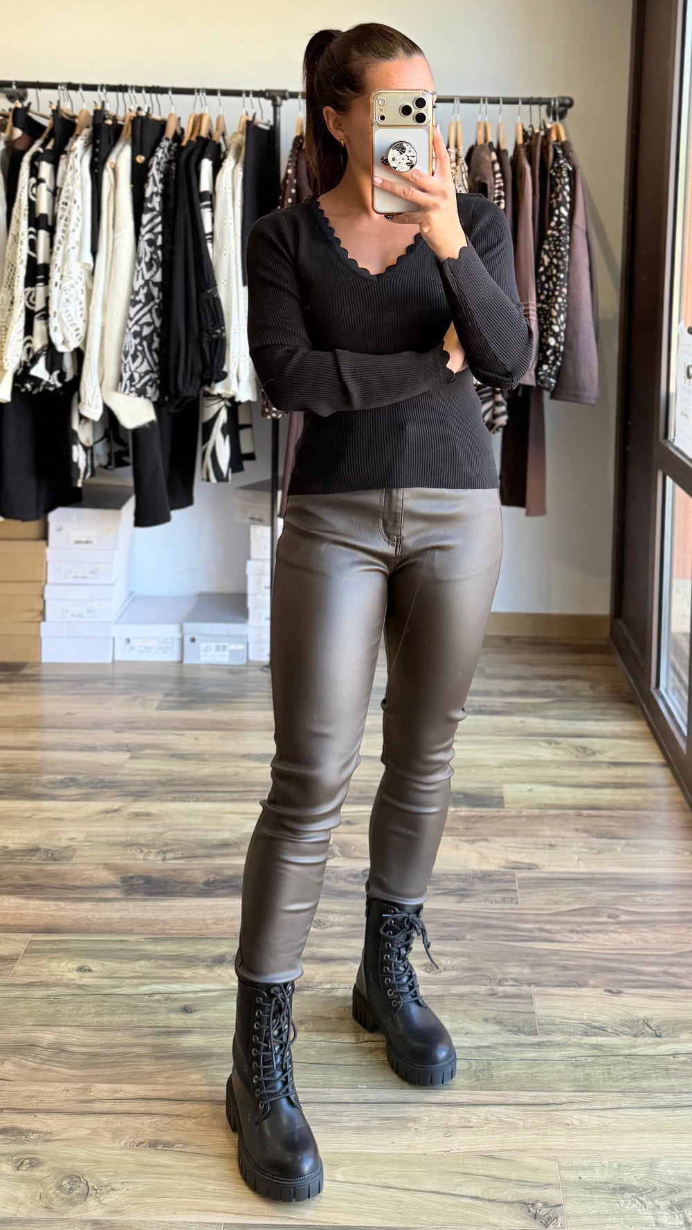 Pantalon enduit chocolat Meryl curvy