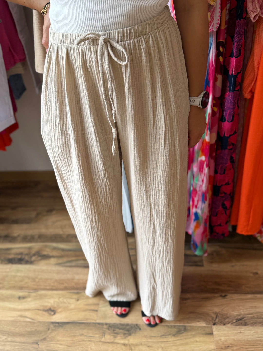 Pantalon gaze coton beige