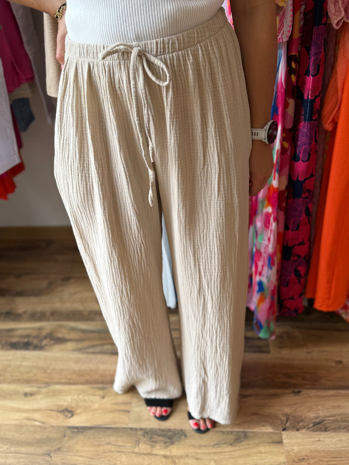 Pantalon gaze coton beige