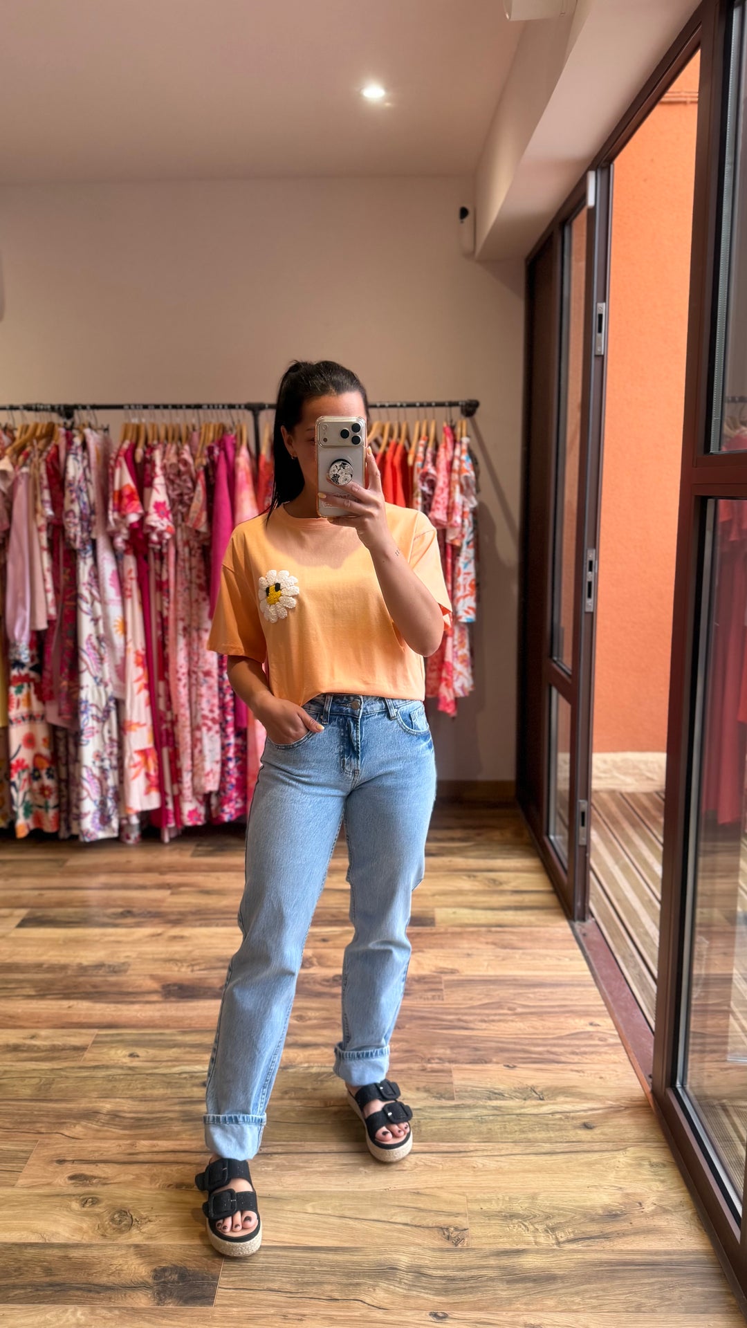 Teeshirt fleur orange