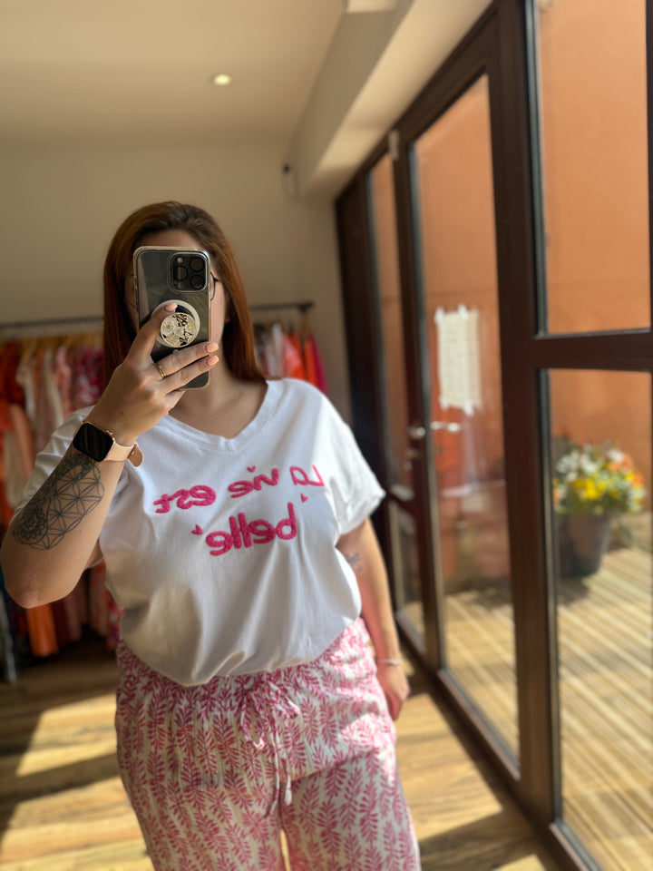 Teeshirt la vie est belle fuchsia CURVY