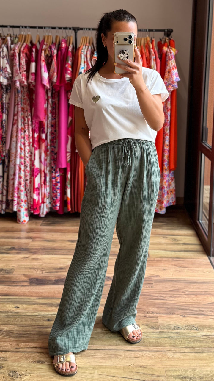 Pantalon gaze de coton kaki