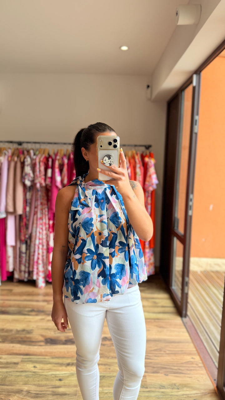 Top Zalia bleu fleuri