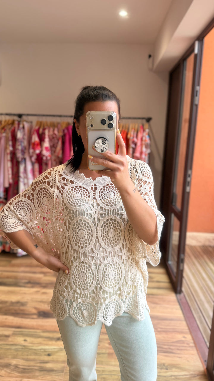 Top crochet beige