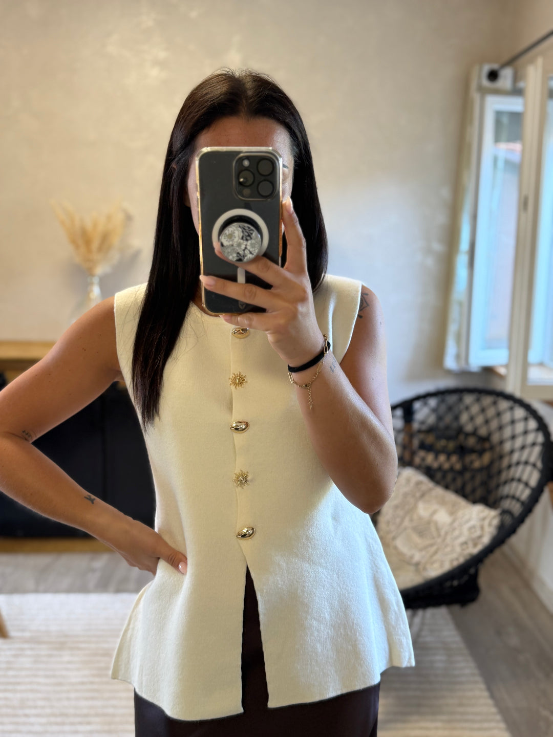 Pull sans manches Sady beige