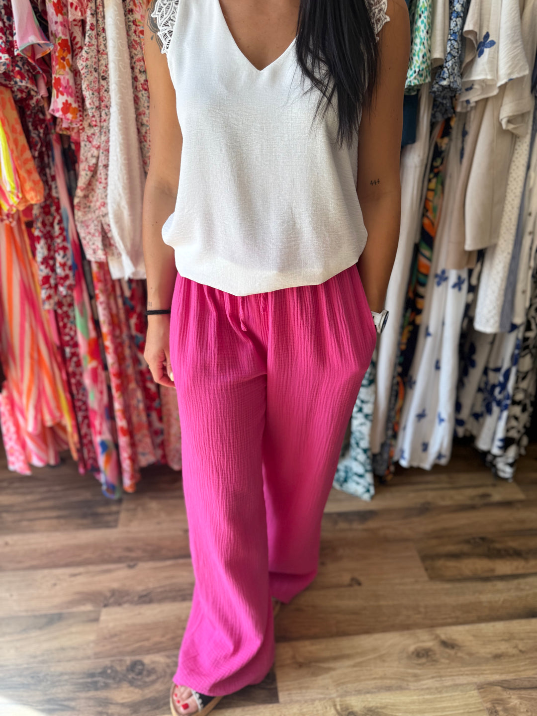 Pantalon gaze de coton fuschia CURVY