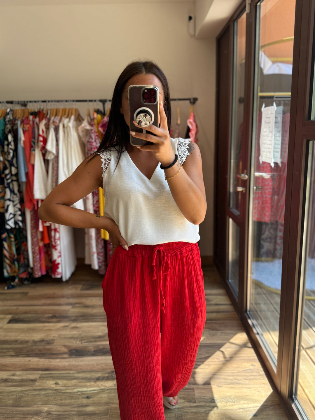 Pantalon gaze de coton rouge