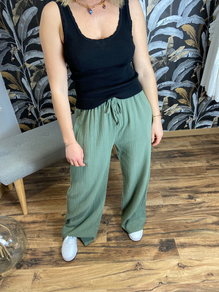 Pantalon gaze de coton kaki CURVY