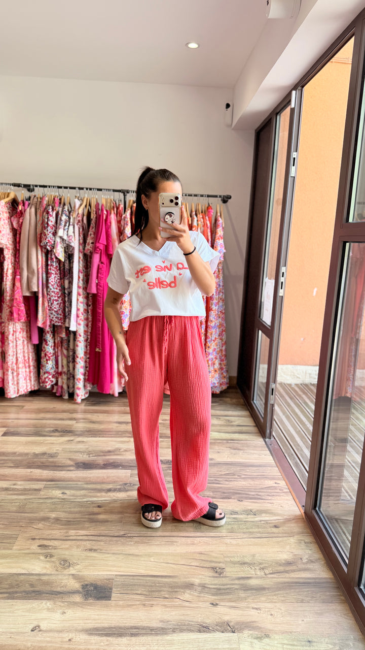 Pantalon gaze de coton corail