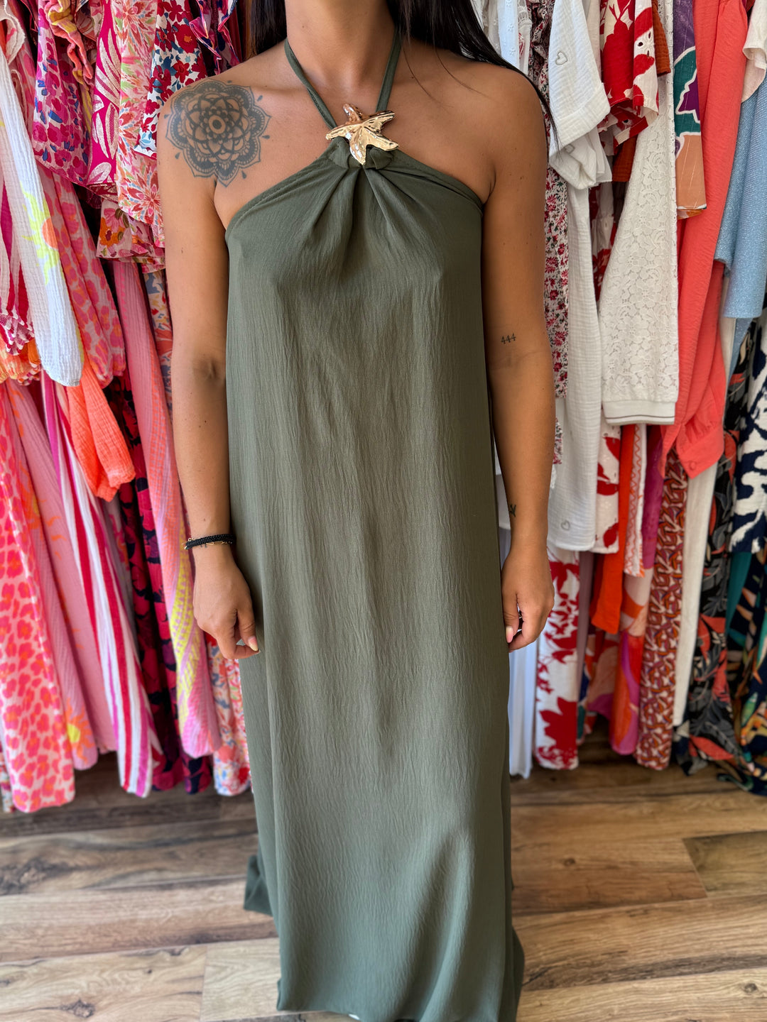 Robe longue Samia kaki