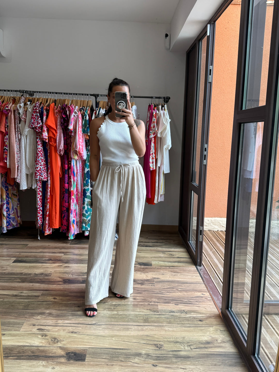 Pantalon gaze coton beige