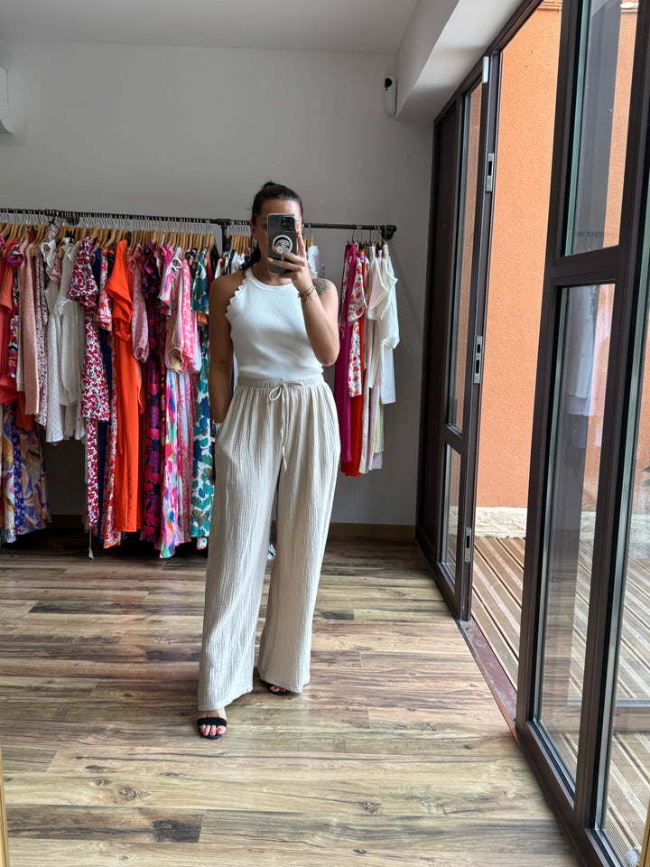 Pantalon gaze coton beige