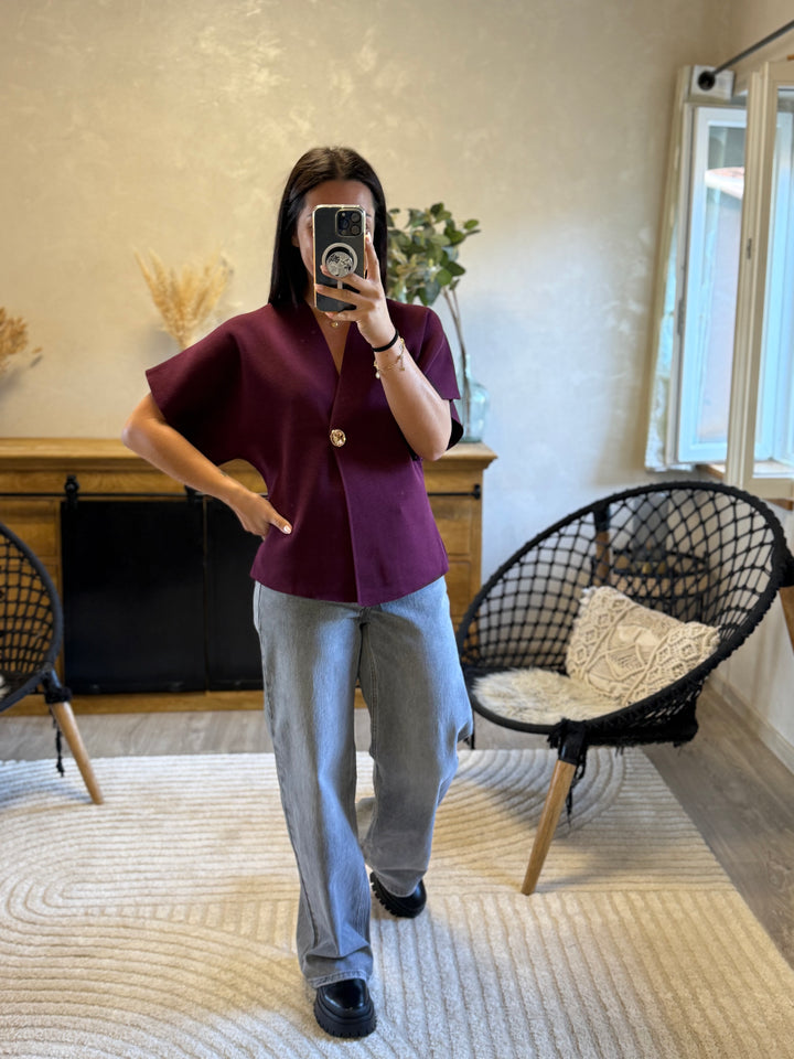 Gilet maille Ophelia bordeaux