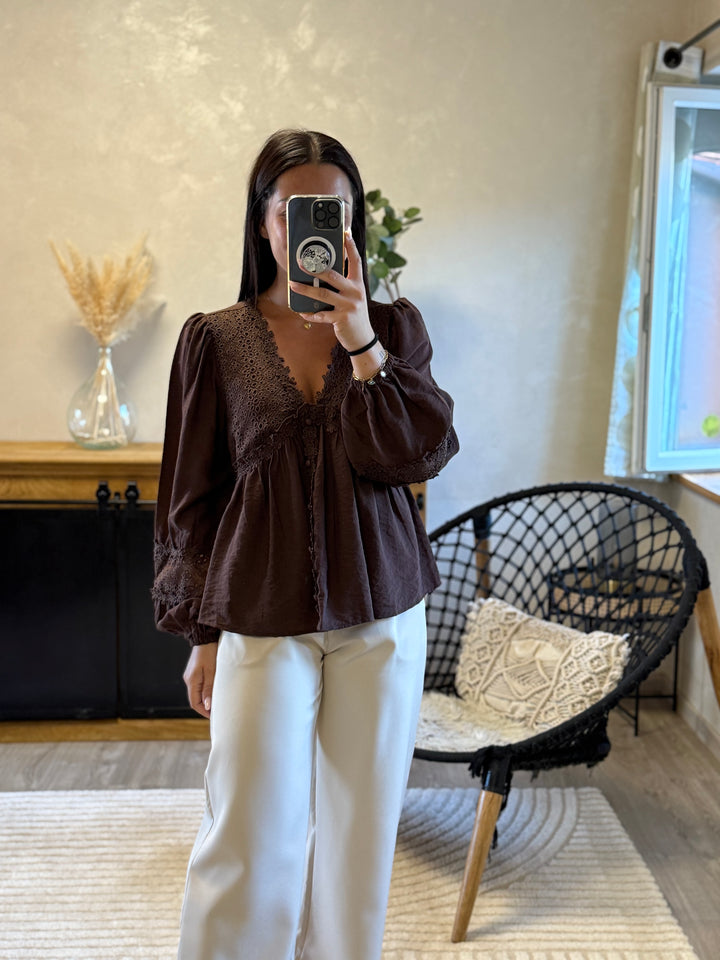 Blouse flow marron