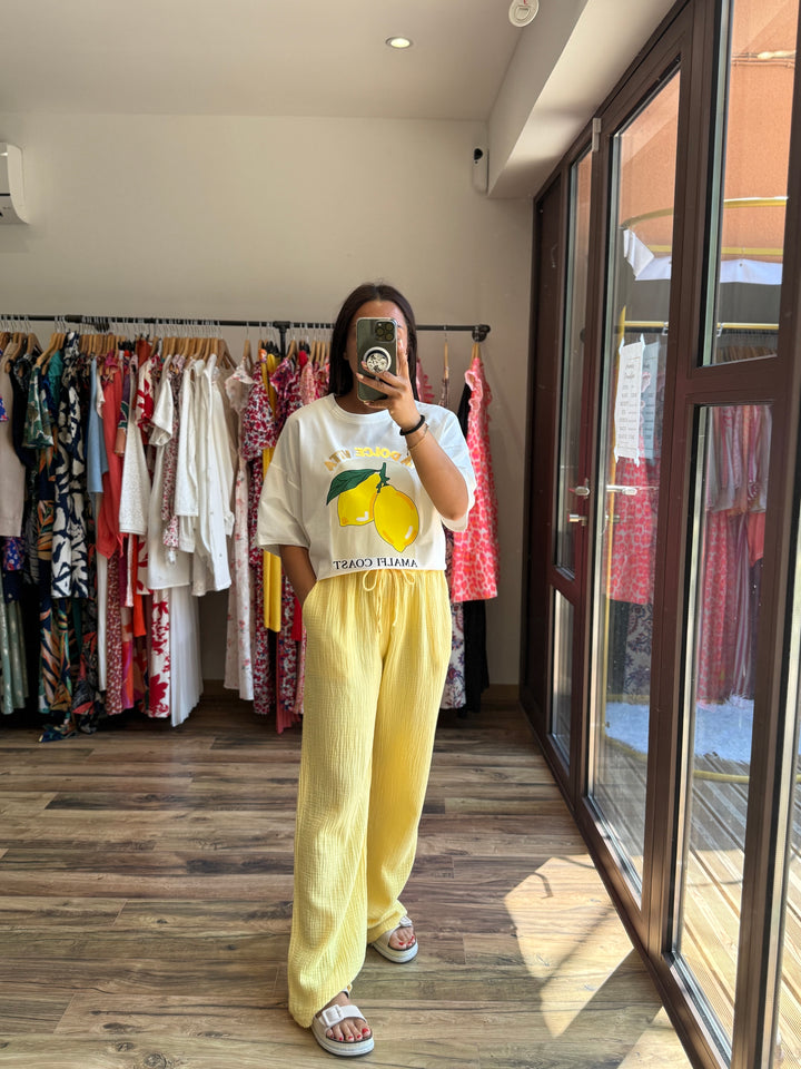 Pantalon gaze de coton jaune