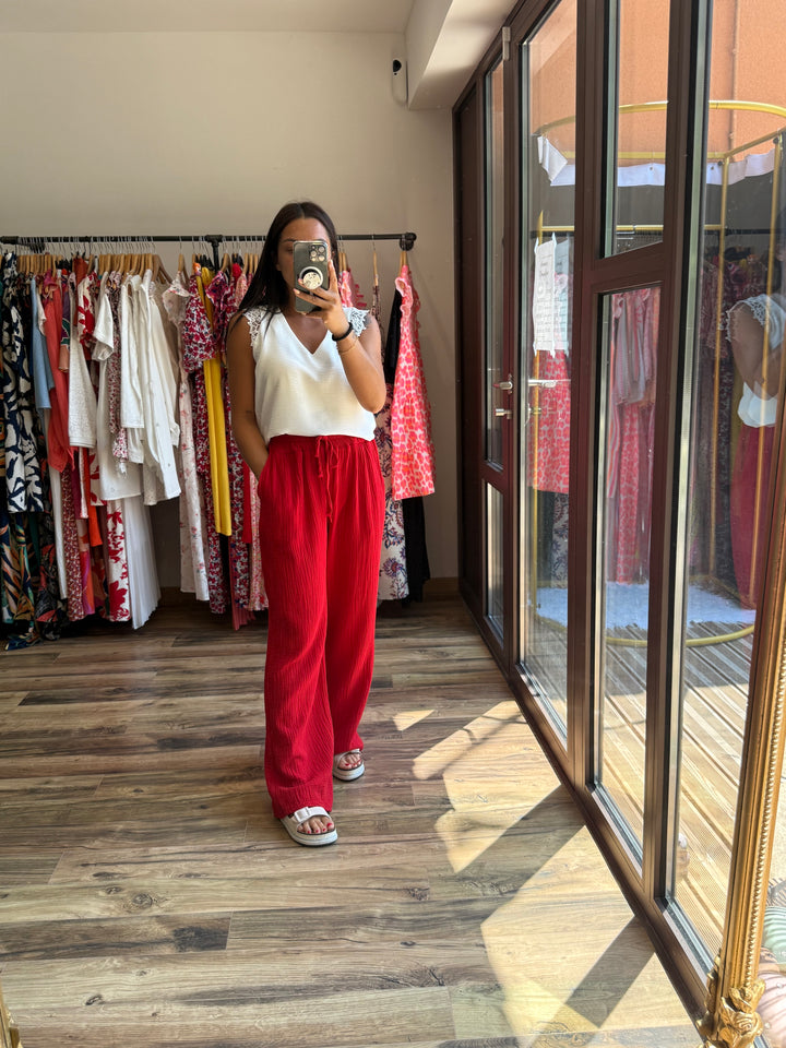 Pantalon gaze de coton rouge