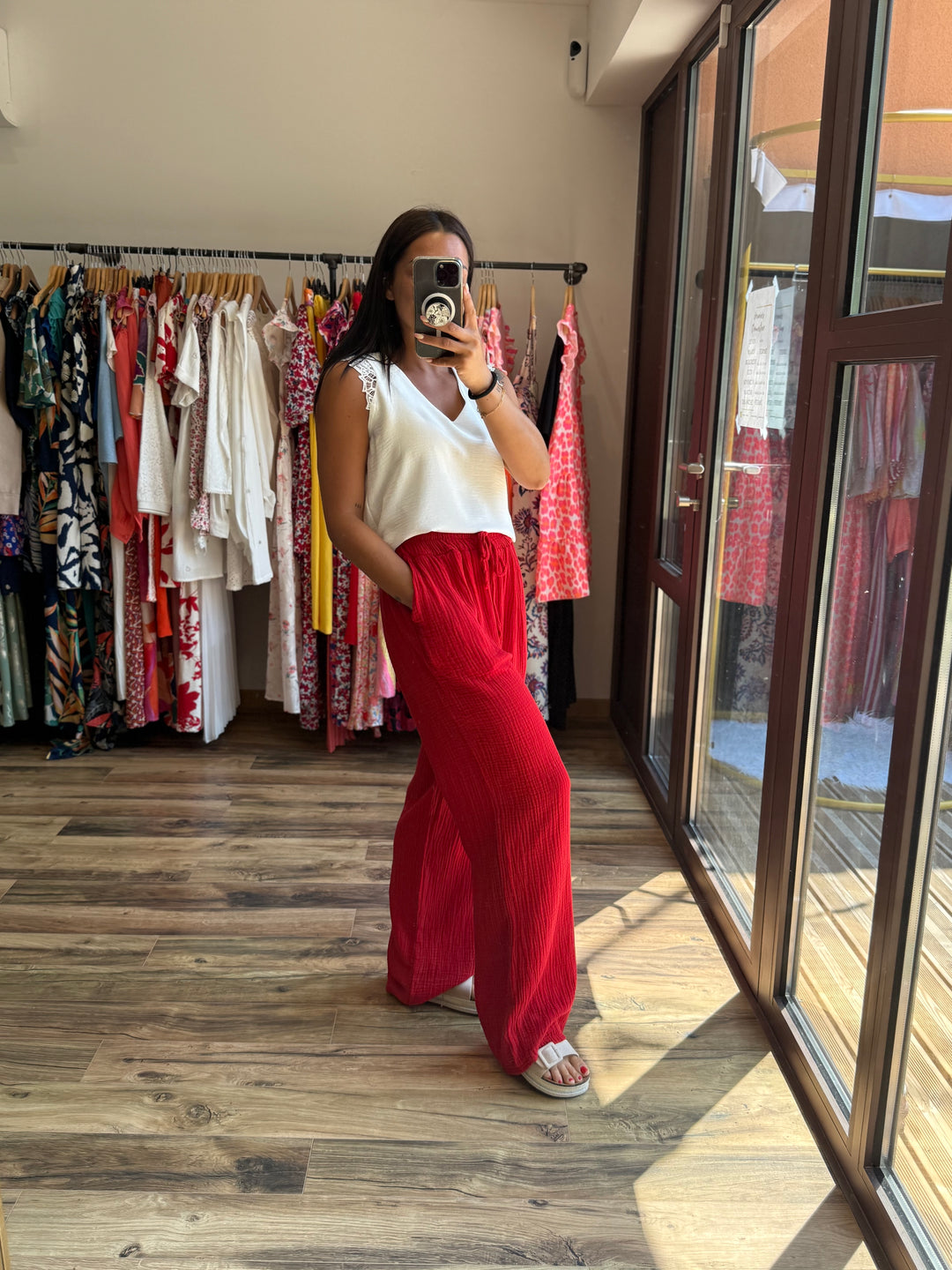 Pantalon gaze de coton rouge