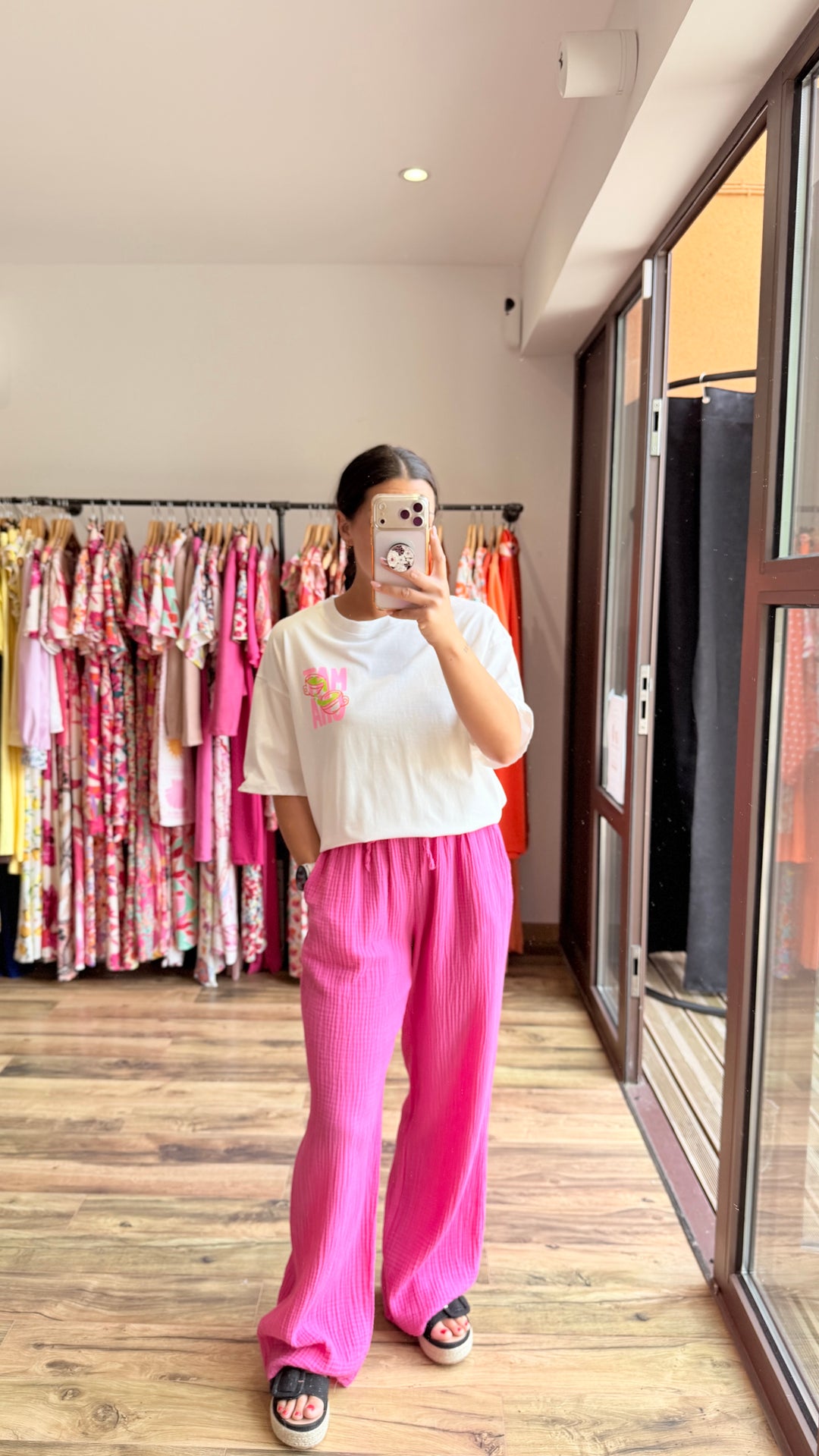 Pantalon gaze de coton fushia CURVY