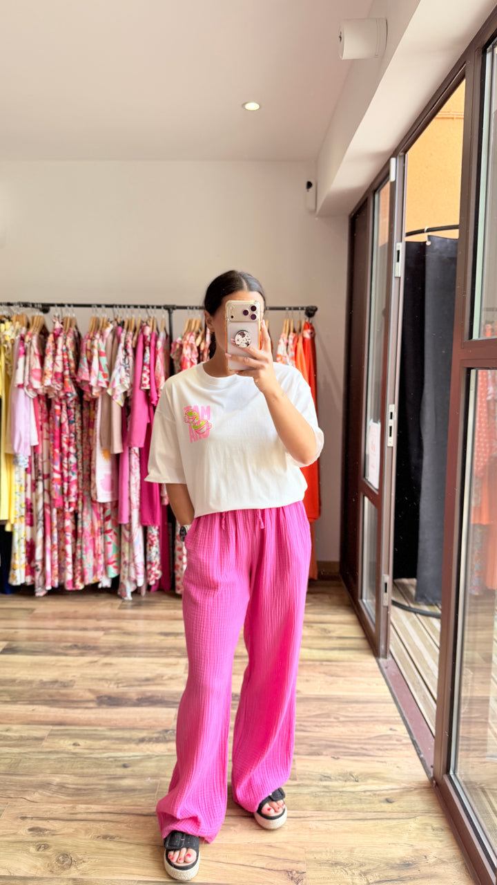 Pantalon gaze de coton fushia CURVY