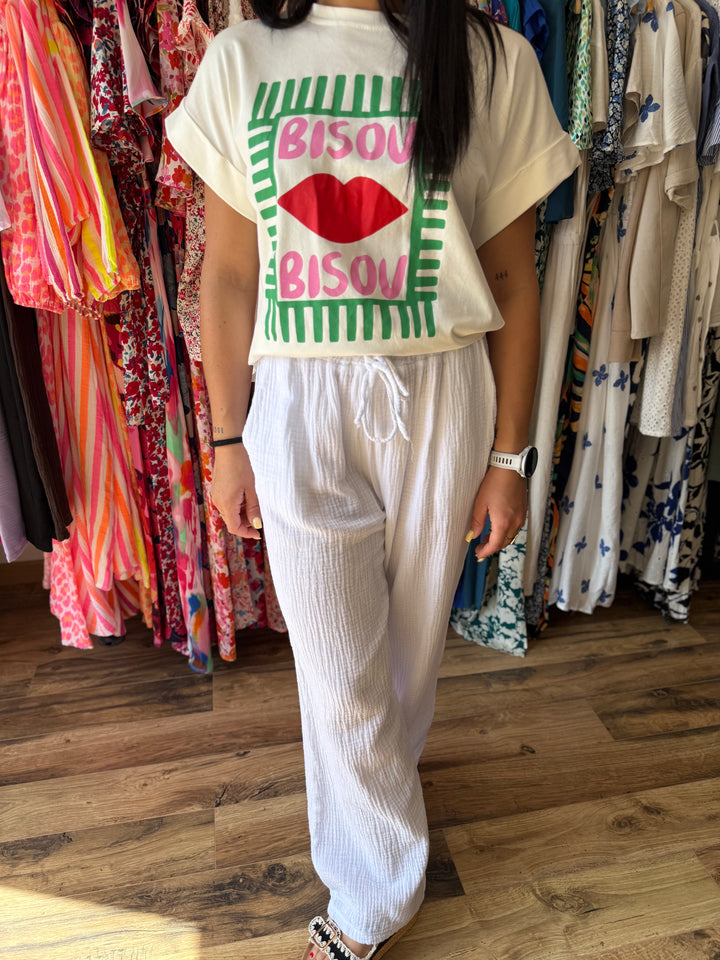 Pantalon gaze de coton blanc CURVY