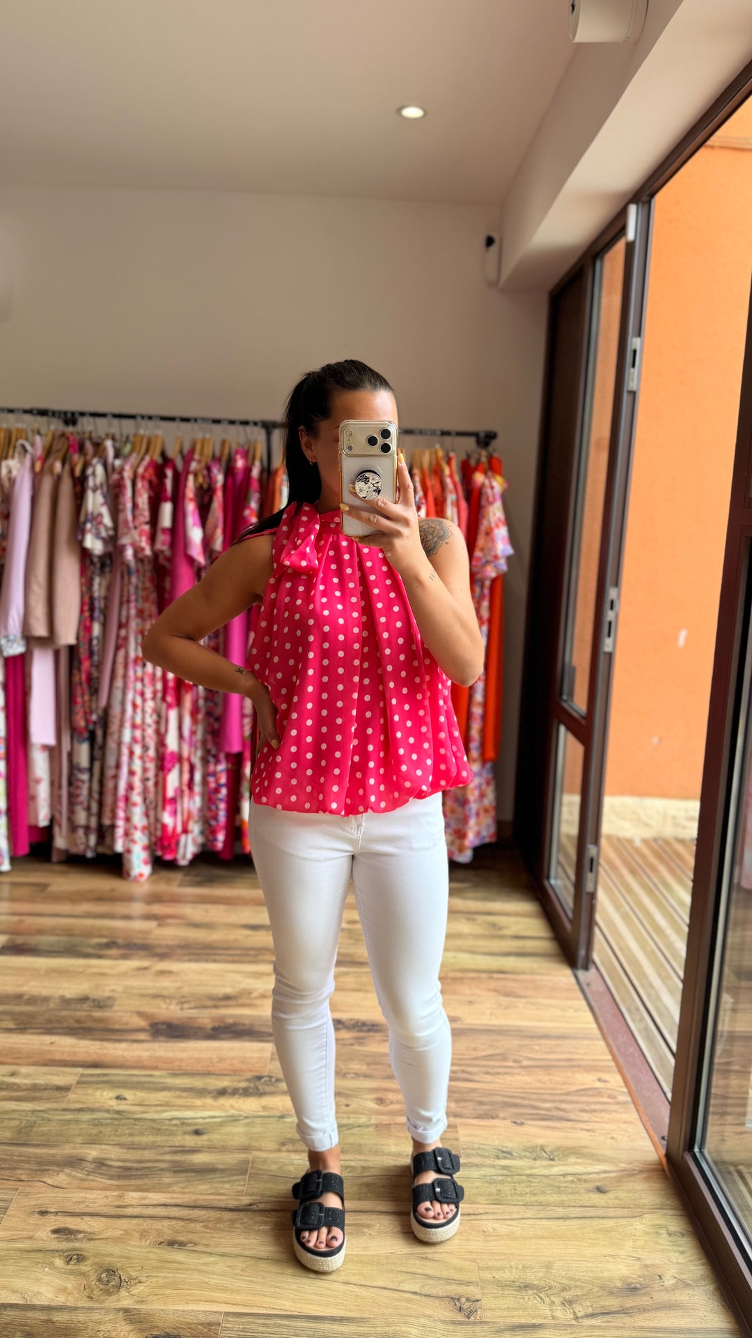 Top Zalia fushia à pois