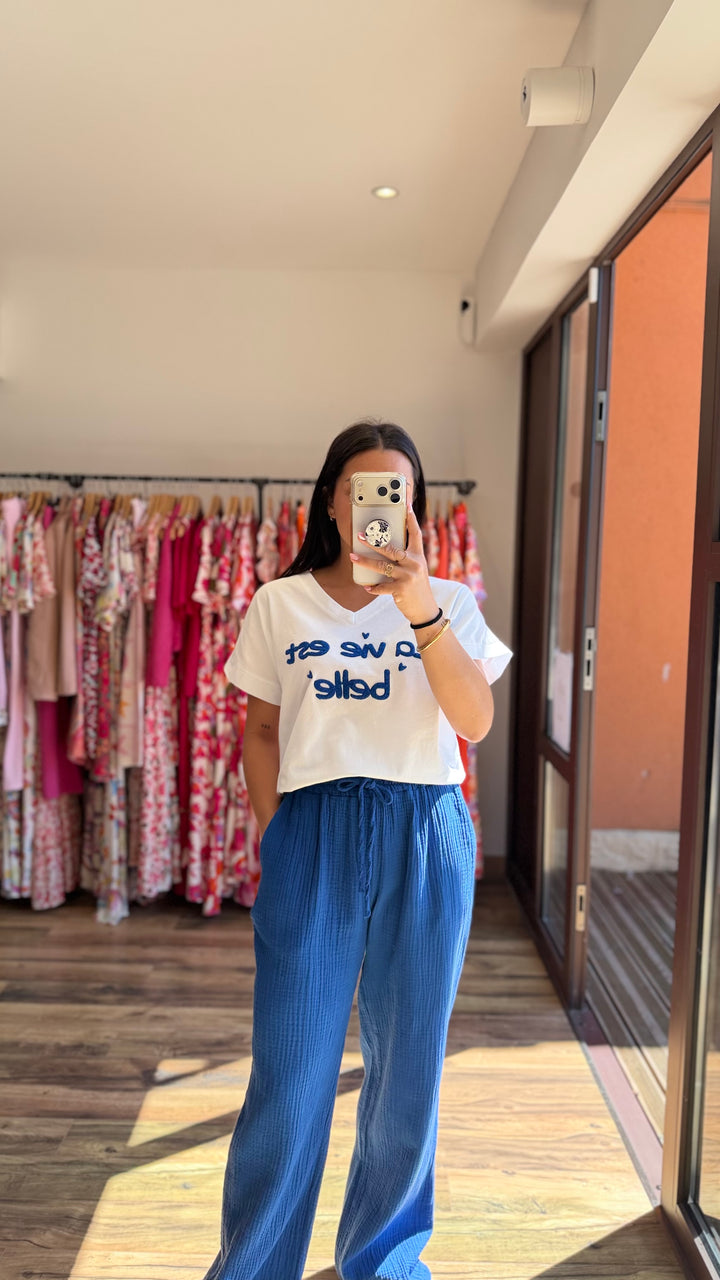 Pantalon gaze de coton bleu roi CURVY