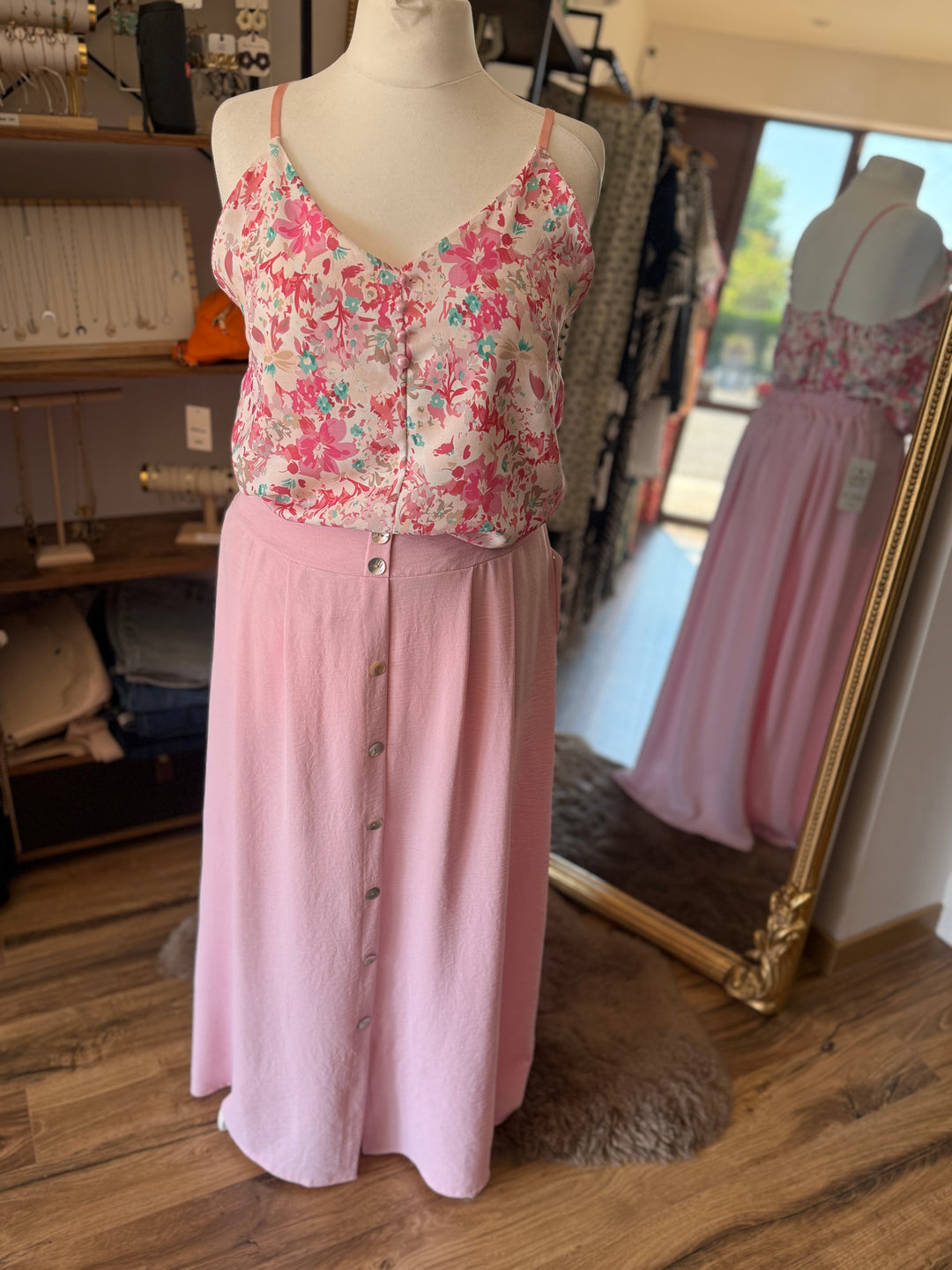 Jupe longue rose Curvy