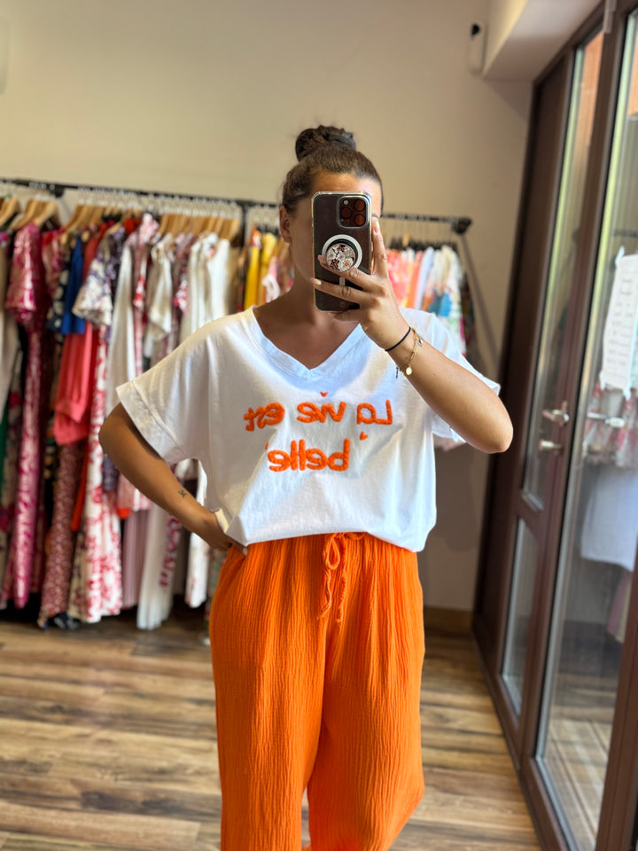 Teeshirt la vie est belle orange CURVY