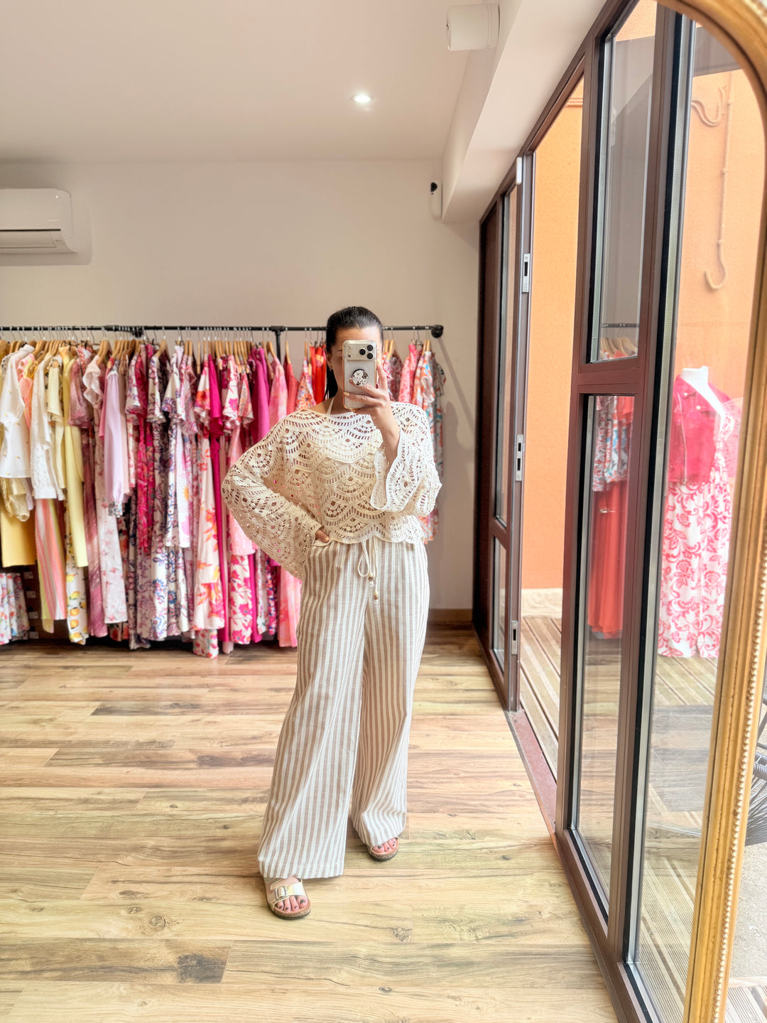 Top crochet beige
