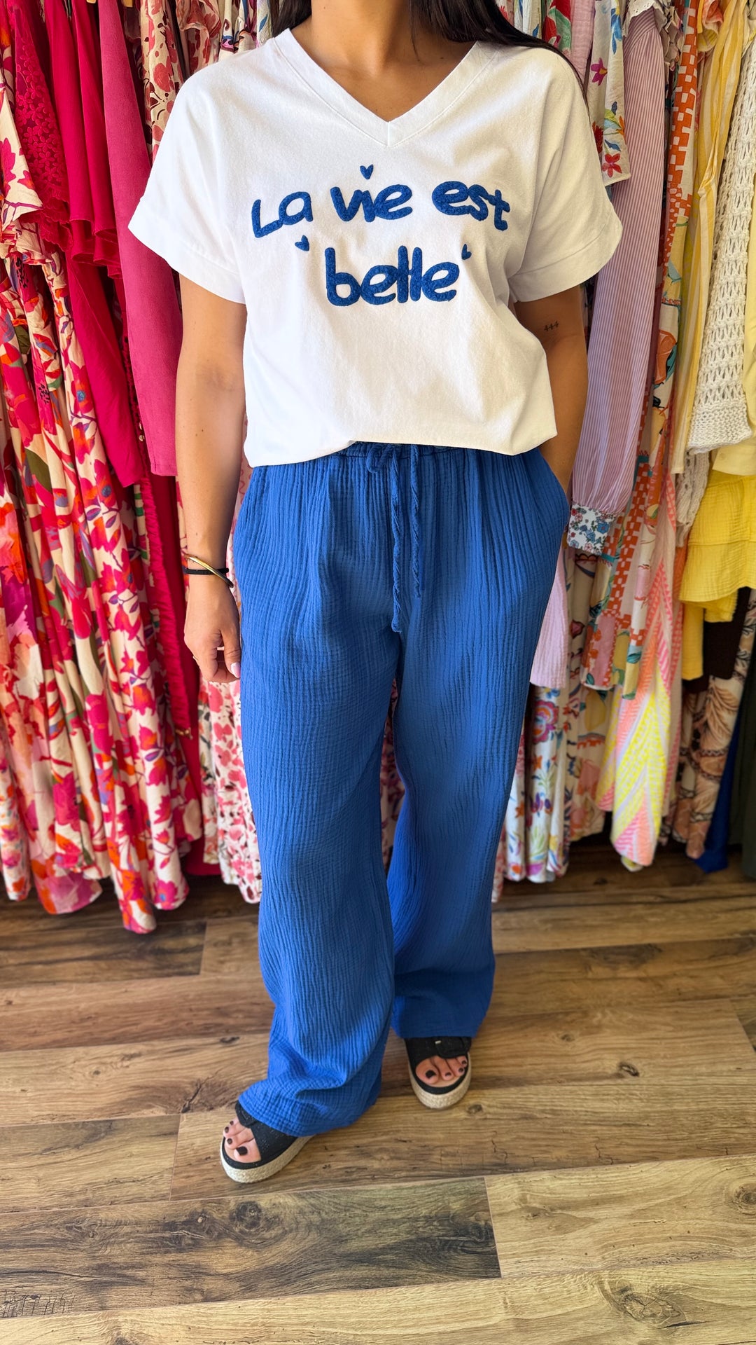 Pantalon gaze de coton bleu roi CURVY