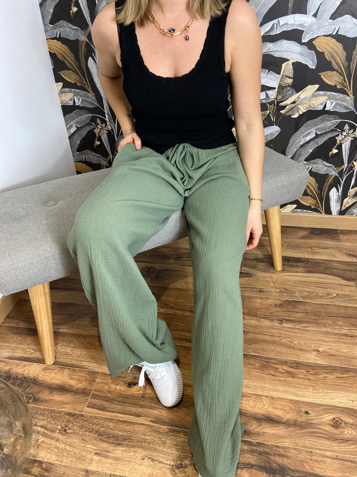 Pantalon gaze de coton kaki CURVY