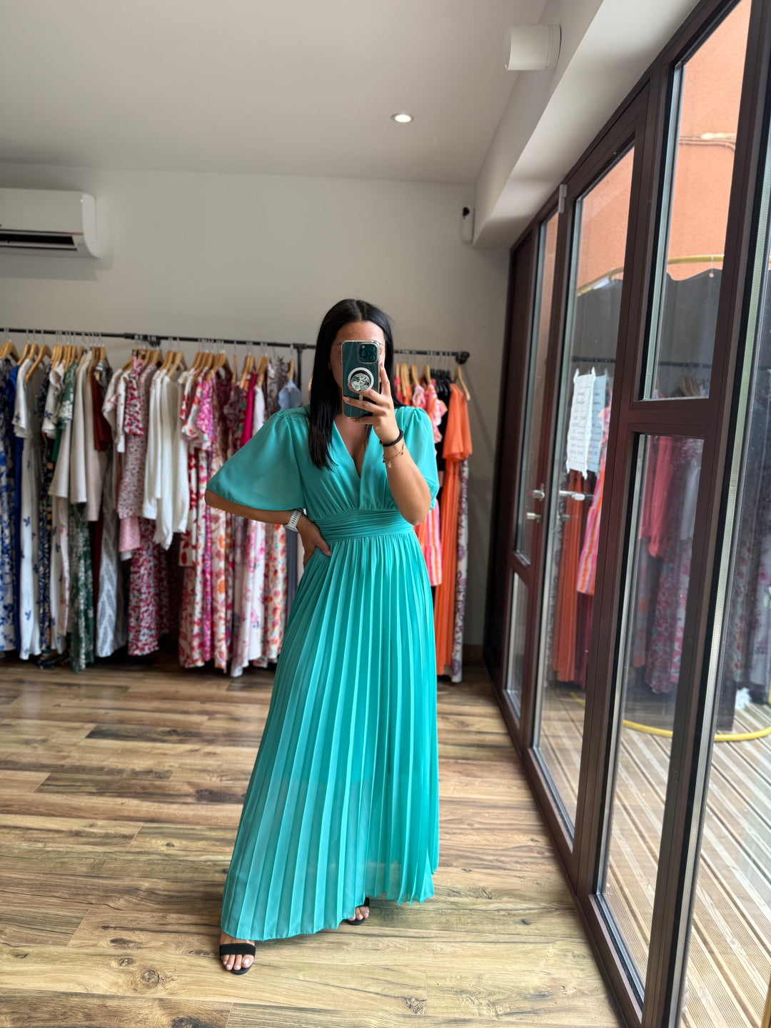 Robe longue Aglaé turquoise