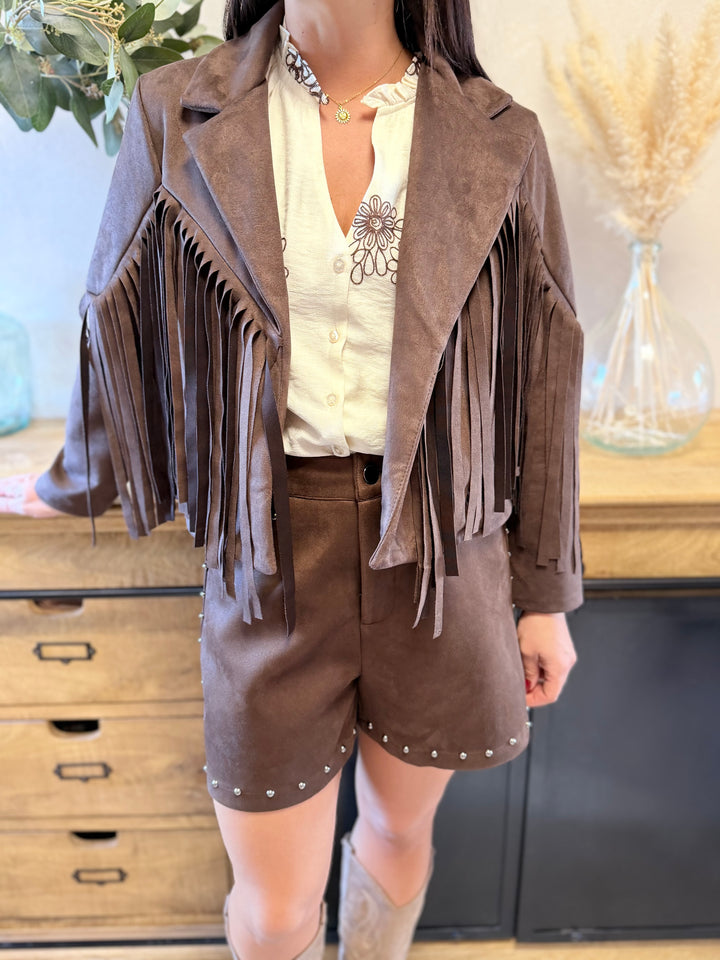 Veste à franges chocolat Yelle