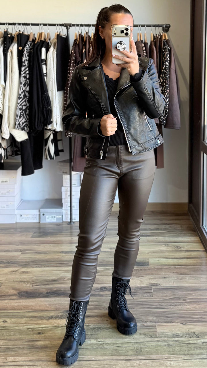 Pantalon enduit chocolat Meryl curvy