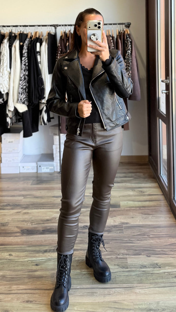 Pantalon enduit chocolat Meryl curvy