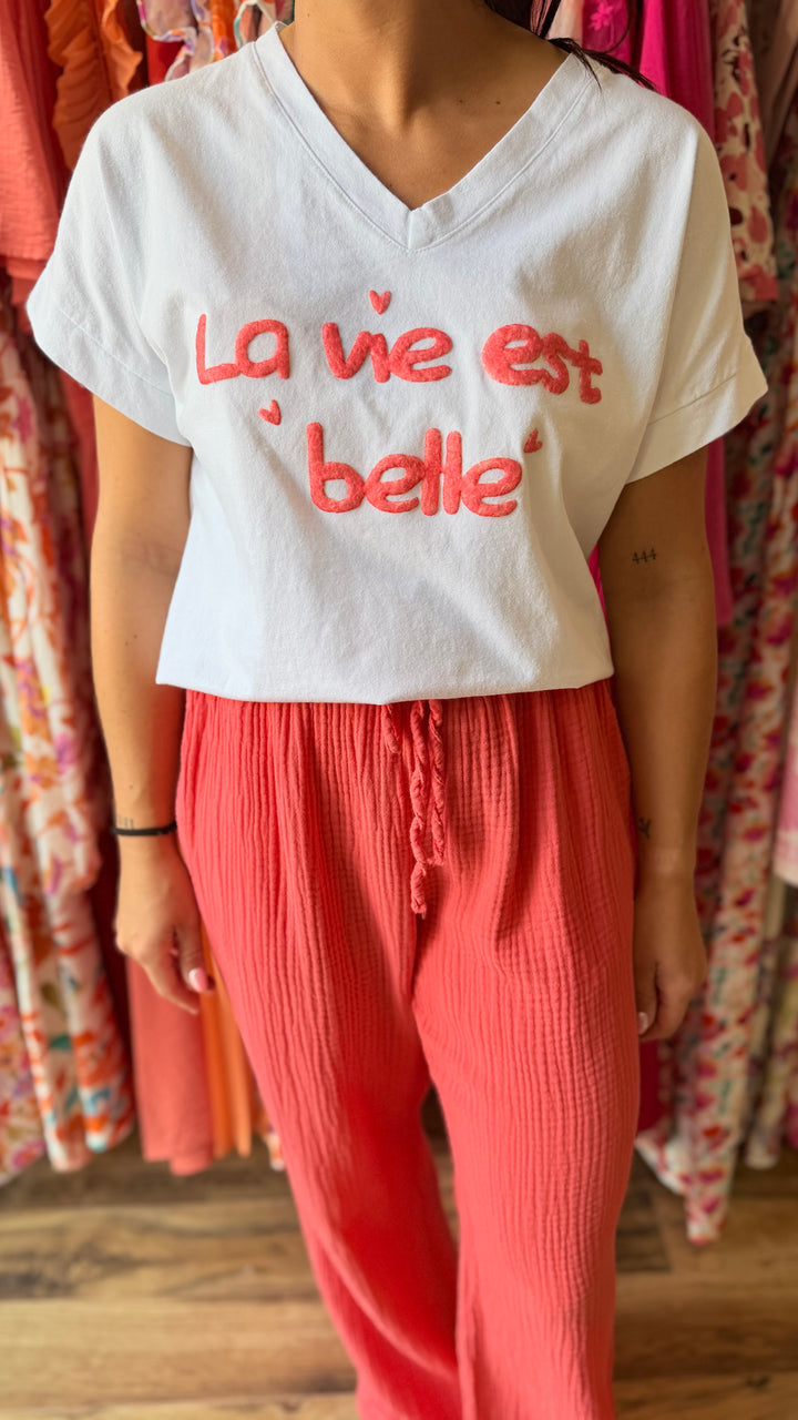 Pantalon gaze de coton corail