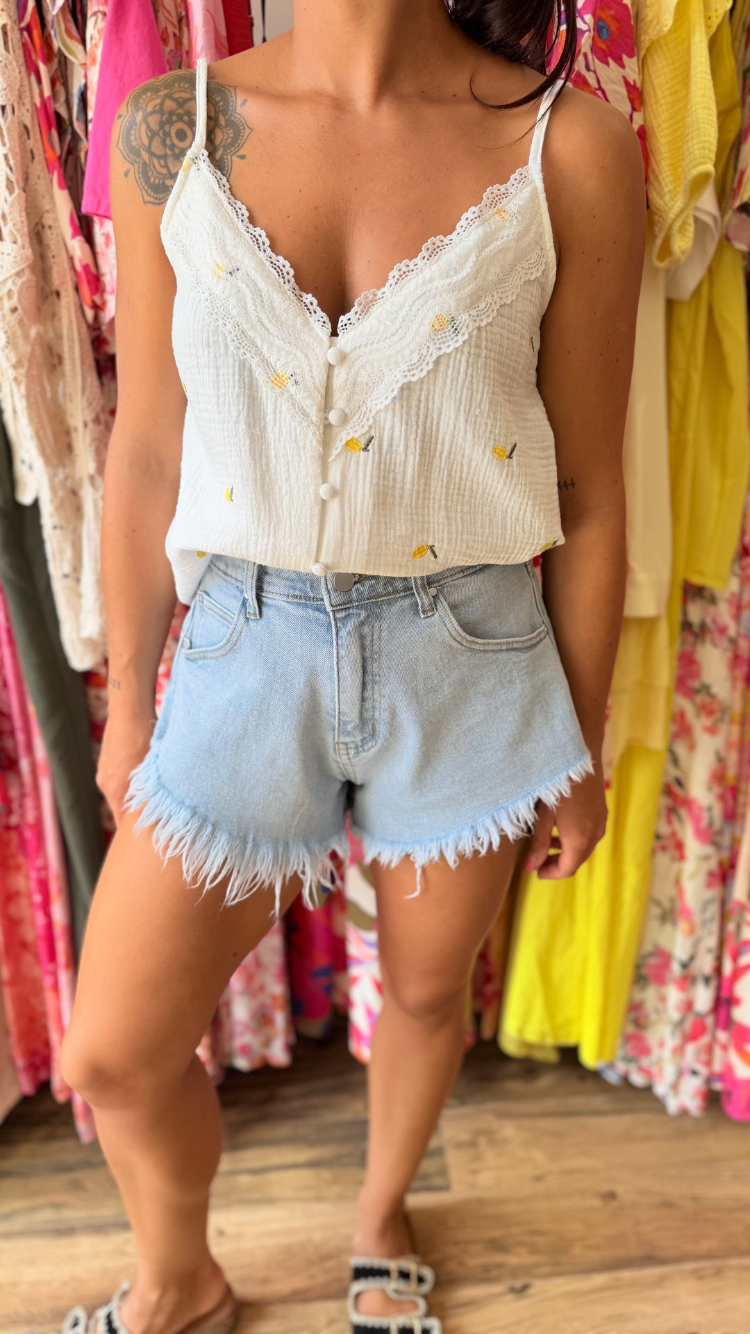 Short en jean franges