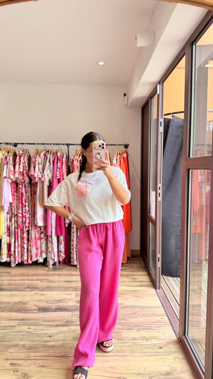 Pantalon gaze de coton fushia CURVY