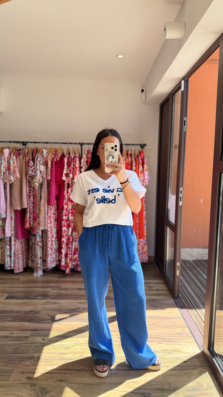 Pantalon gaze de coton bleu roi CURVY