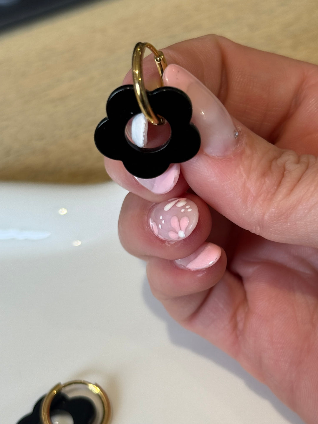 Boucles d’oreilles noir fleurs