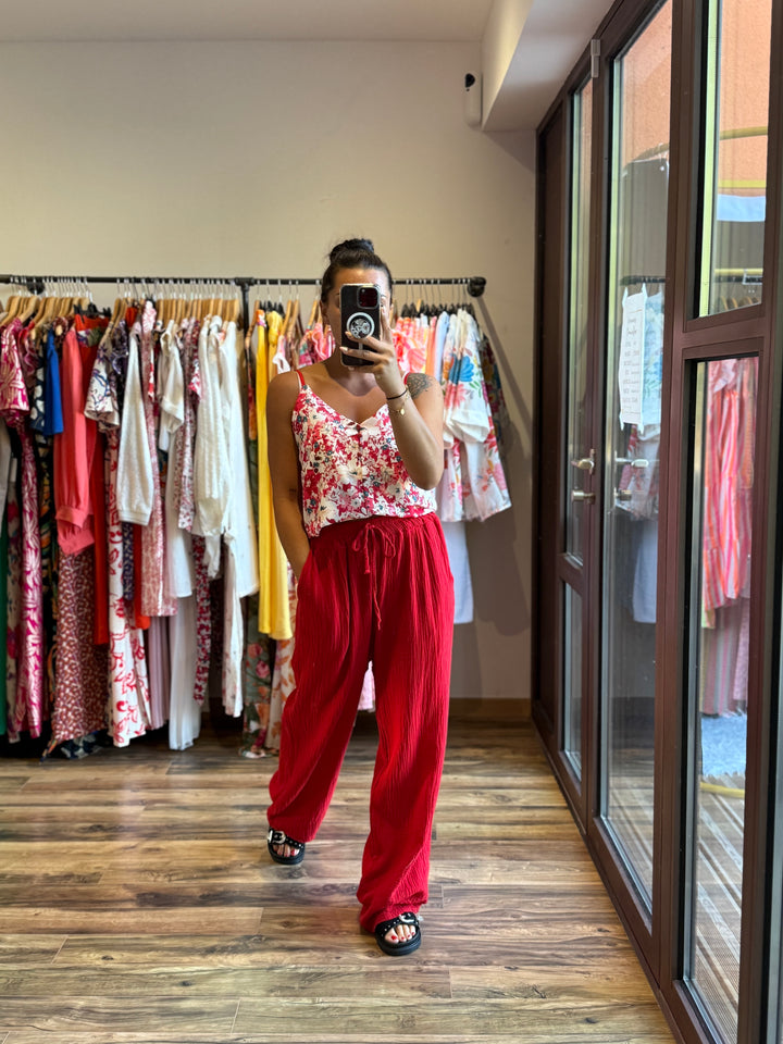 Pantalon gaze de coton rouge CURVY