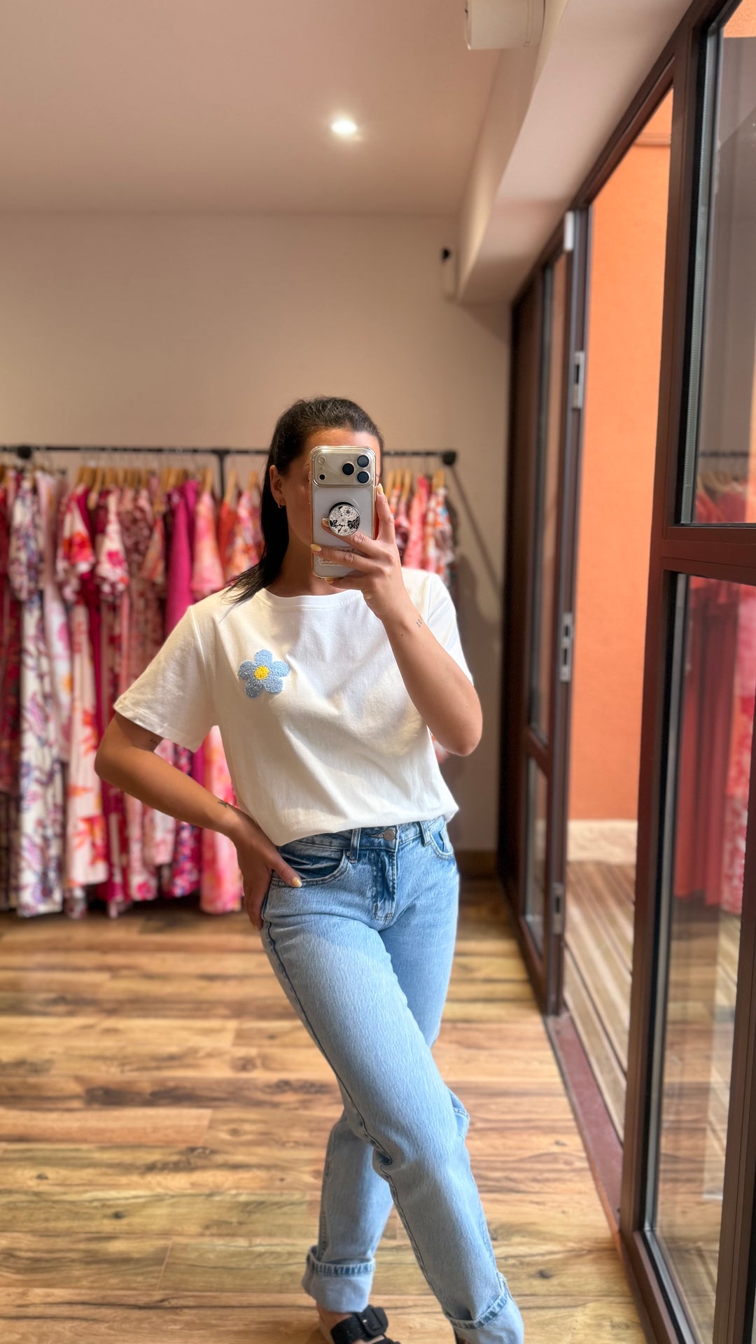 Teeshirt fleur blanc / bleu