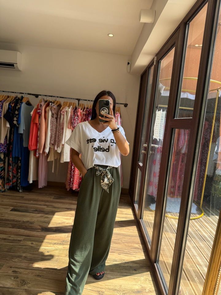 Teeshirt la vie est belle kaki