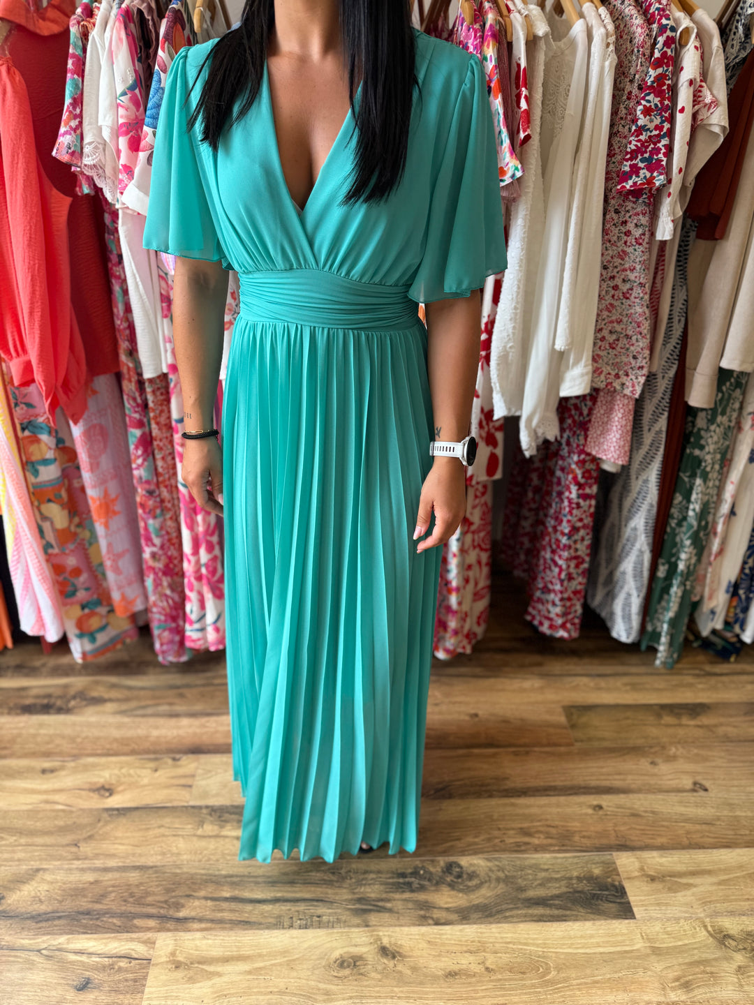 Robe longue Aglaé turquoise