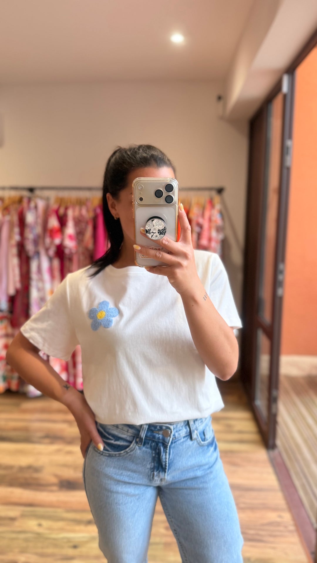 Teeshirt fleur blanc / bleu