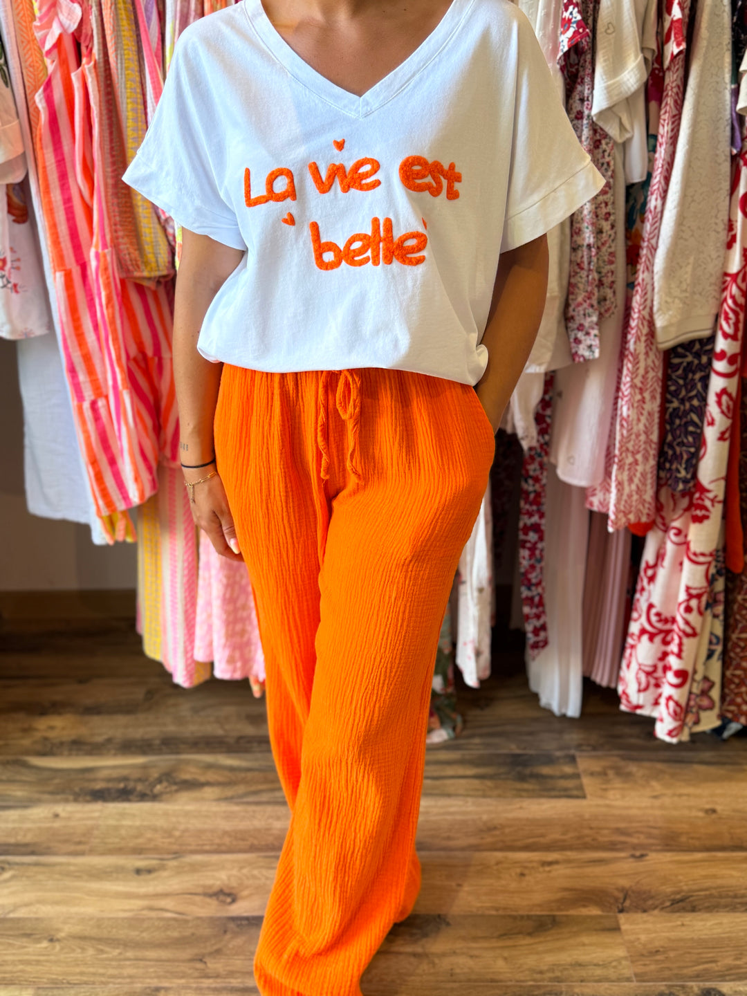 Teeshirt la vie est belle orange CURVY