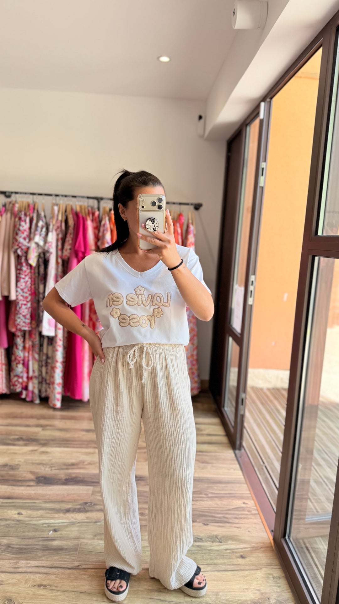 Pantalon gaze de coton beige CURVY